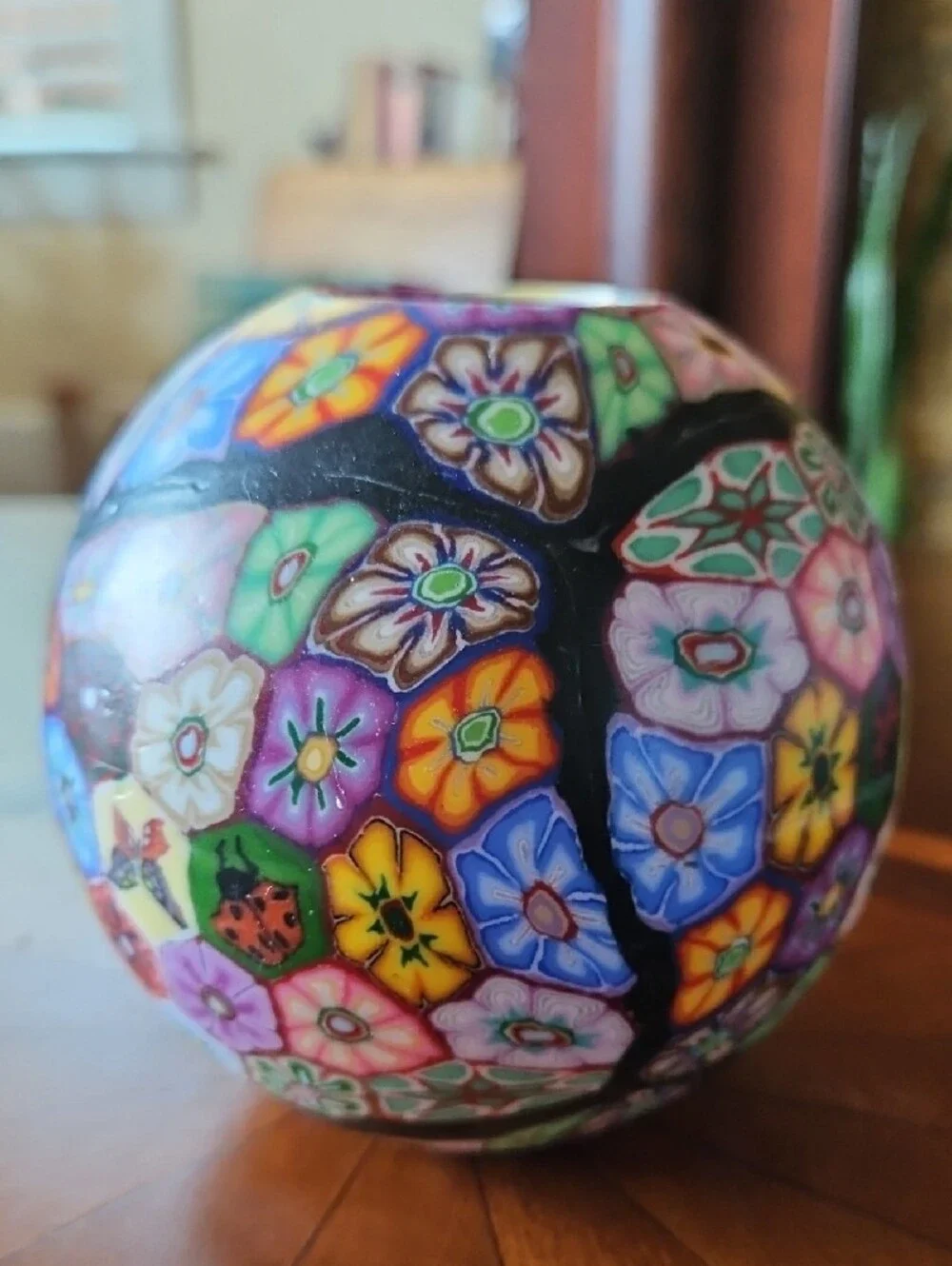 Set of 2 Handcrafted Sphere Art Candles - Butterfly & Floral Millefiori